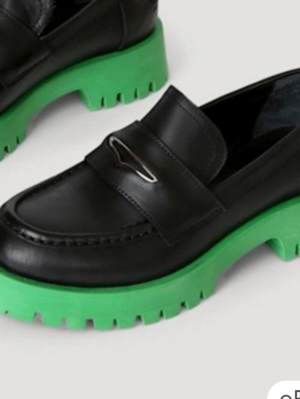 Steve Madden Lawrence Black and Green Color Block Leather Flatform Loafers - Picture 3 of 6